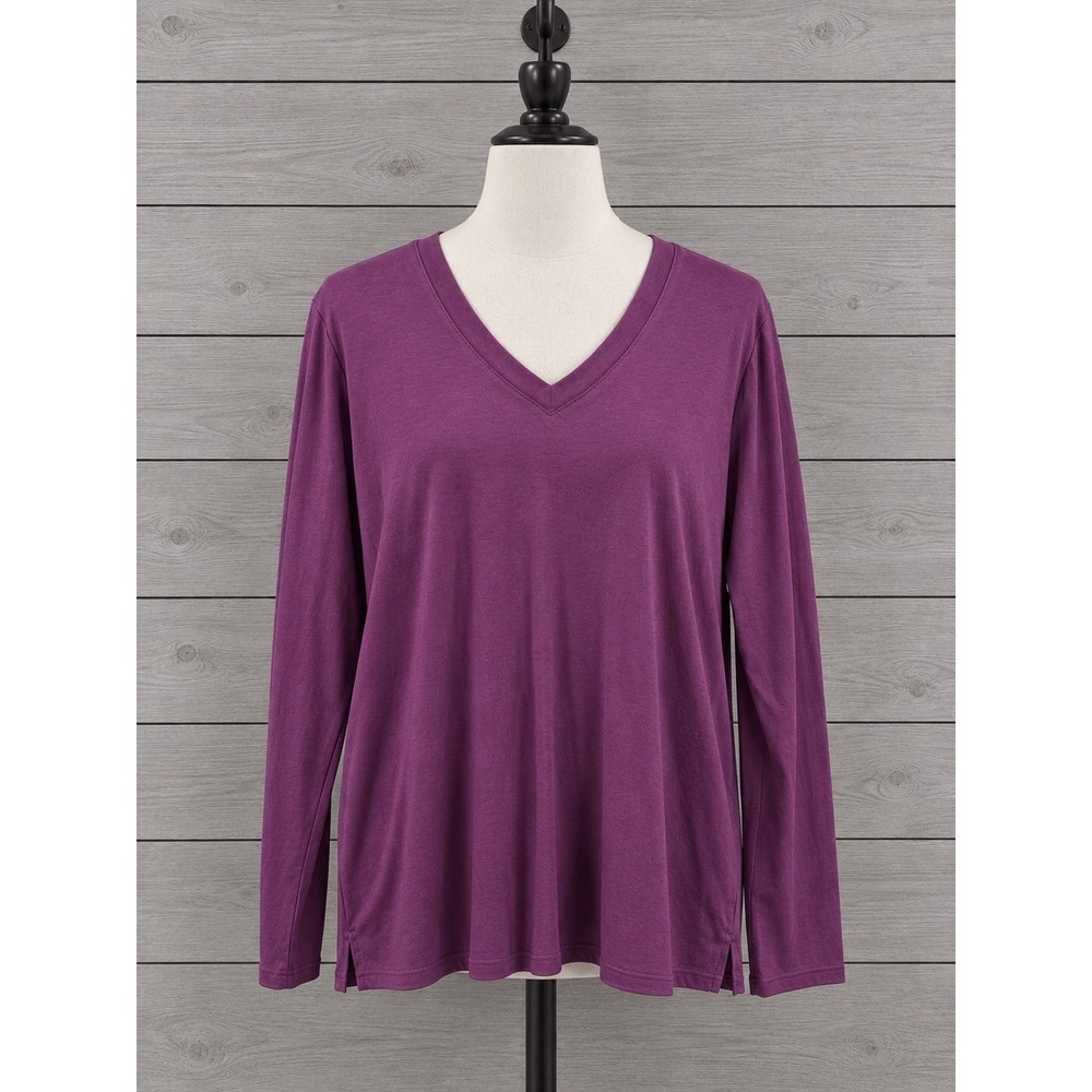 Belle by Kim Gravel TripleLuxe Long Sleeve V-Neck Top L Purple Luxe Knit A703631